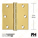 Polished Gold 3.5 x 3.5" NRP Steel Ball Bearing Hinge - Residential Door Hinge - 2 Pack