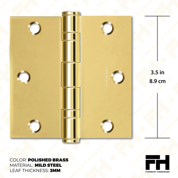 Polished Gold 3.5 x 3.5" NRP Steel Ball Bearing Hinge - Residential Door Hinge - 2 Pack