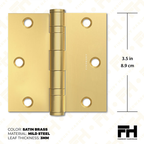 Matte Gold 3.5 x 3.5" NRP Steel Ball Bearing Hinge - Residential Door Hinge - 2 Pack