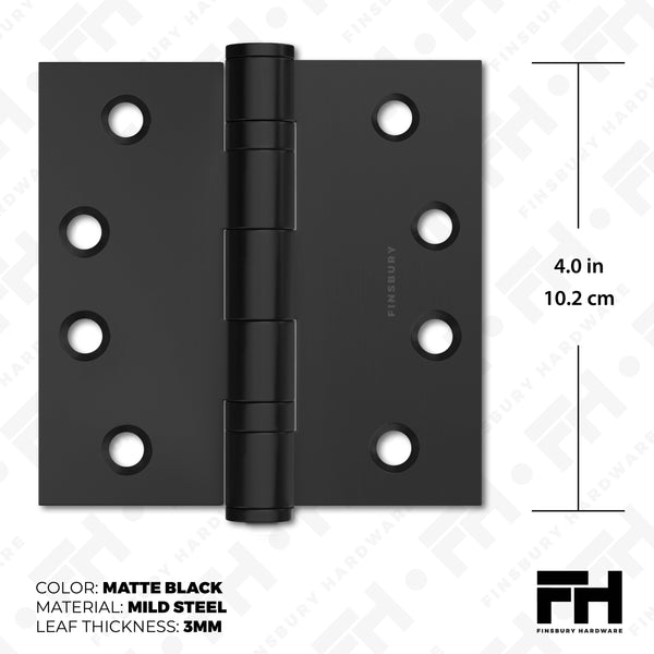 Matte Black 4x4" NRP Steel Ball Bearing Hinge - Residential Door Hinge - 2 Pack