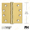 Polished Gold 4x4" NRP Steel Ball Bearing Hinge - Residential Door Hinge - 2 Pack