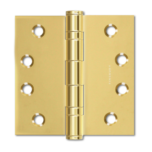 Polished Gold 4x4" NRP Steel Ball Bearing Hinge - Residential Door Hinge - 2 Pack