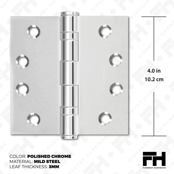 Polished Silver 4x4" NRP Steel Ball Bearing Hinge - Residential Door Hinge - 2 Pack