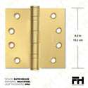 Matte Gold 4x4" NRP Steel Ball Bearing Hinge - Residential Door Hinge - 2 Pack