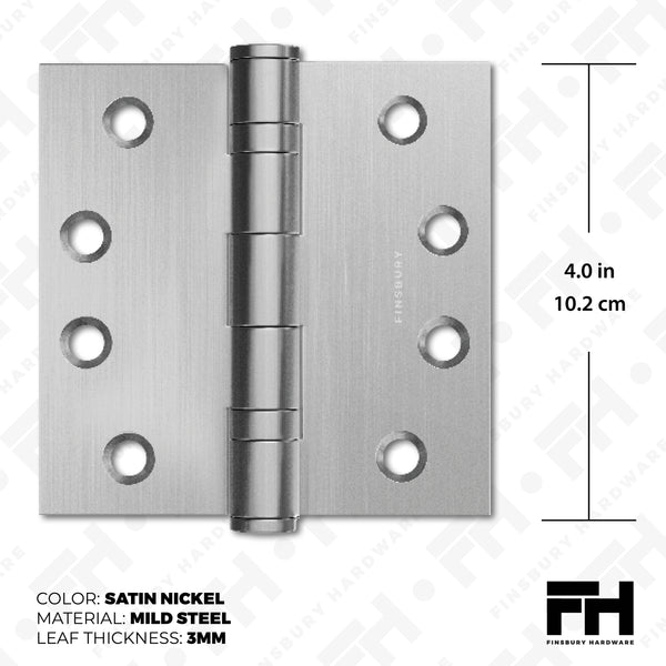 Matte Silver 4x4" NRP Steel Ball Bearing Hinge - Residential Door Hinge - 2 Pack