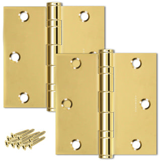 Polished Gold 3.5 x 3.5" NRP Steel Ball Bearing Hinge - Residential Door Hinge - 2 Pack