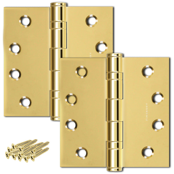 Polished Gold 4x4" NRP Steel Ball Bearing Hinge - Residential Door Hinge - 2 Pack