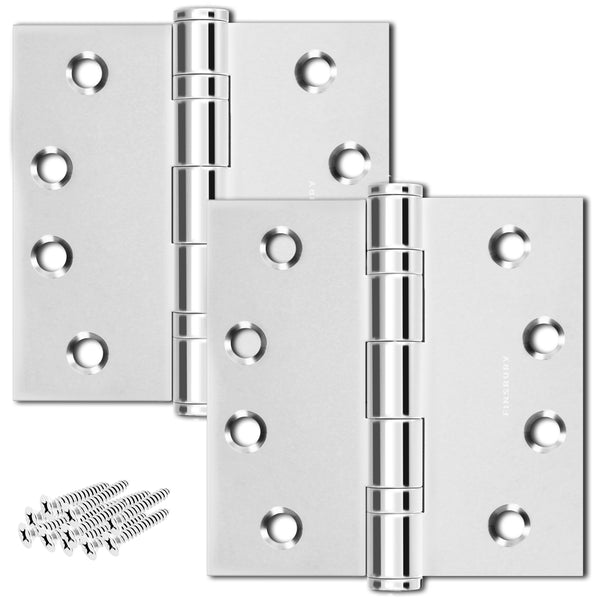 Polished Silver 4x4" NRP Steel Ball Bearing Hinge - Residential Door Hinge - 2 Pack