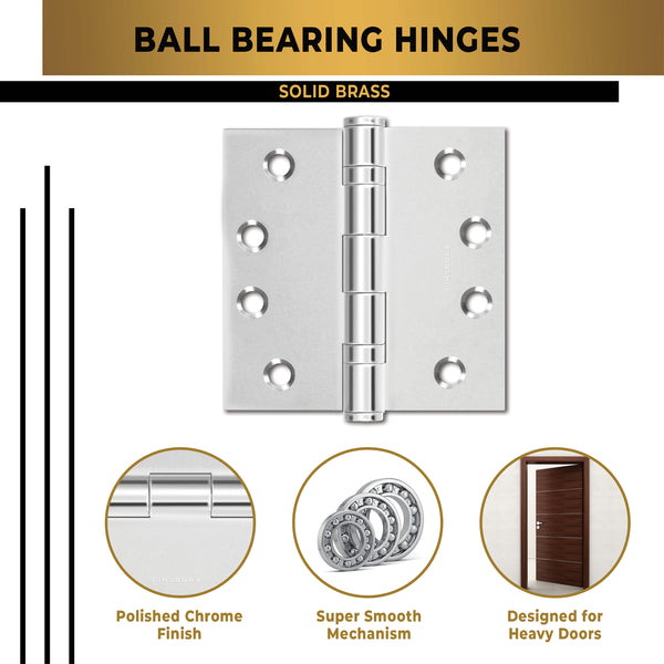 Polished Silver 4x4" NRP Steel Ball Bearing Hinge - Residential Door Hinge - 2 Pack