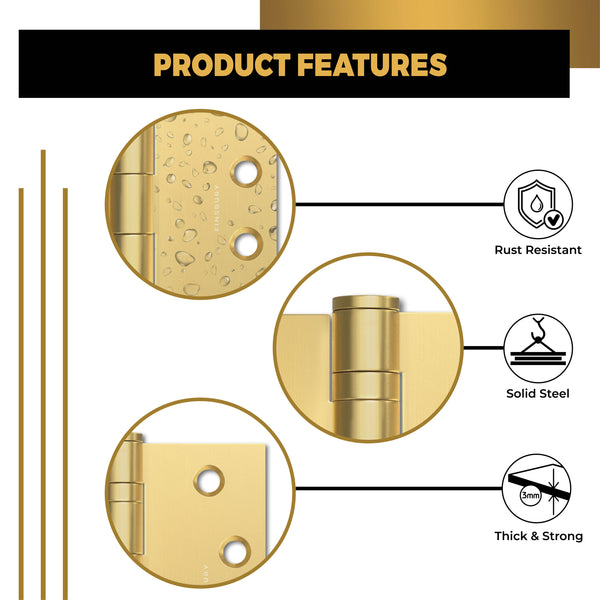 Matte Gold 4x4" NRP Steel Ball Bearing Hinge - Residential Door Hinge - 2 Pack