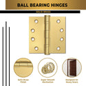 Matte Gold 4x4" NRP Steel Ball Bearing Hinge - Residential Door Hinge - 2 Pack