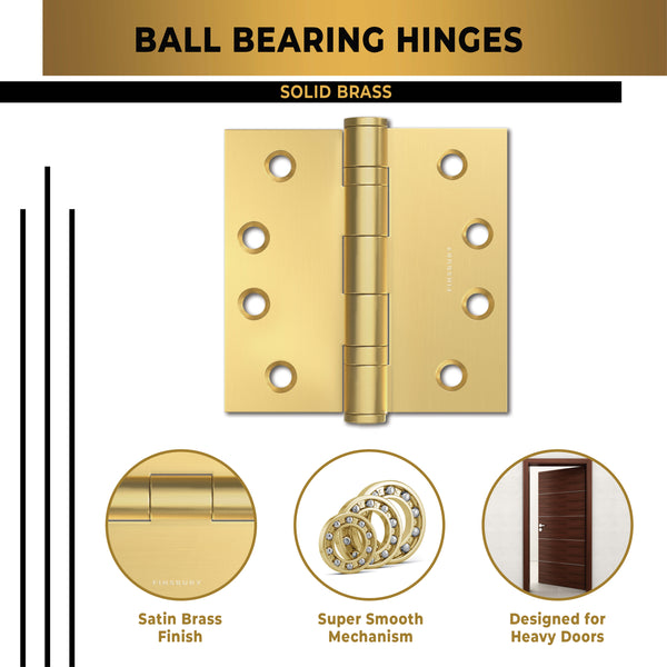 Matte Gold 4x4" NRP Steel Ball Bearing Hinge - Residential Door Hinge - 2 Pack