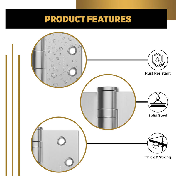 Matte Silver 4x4" NRP Steel Ball Bearing Hinge - Residential Door Hinge - 2 Pack