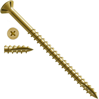 #12 x 3 Inch Steel Self Tapping Wood Screws, 25 Pack - Gold